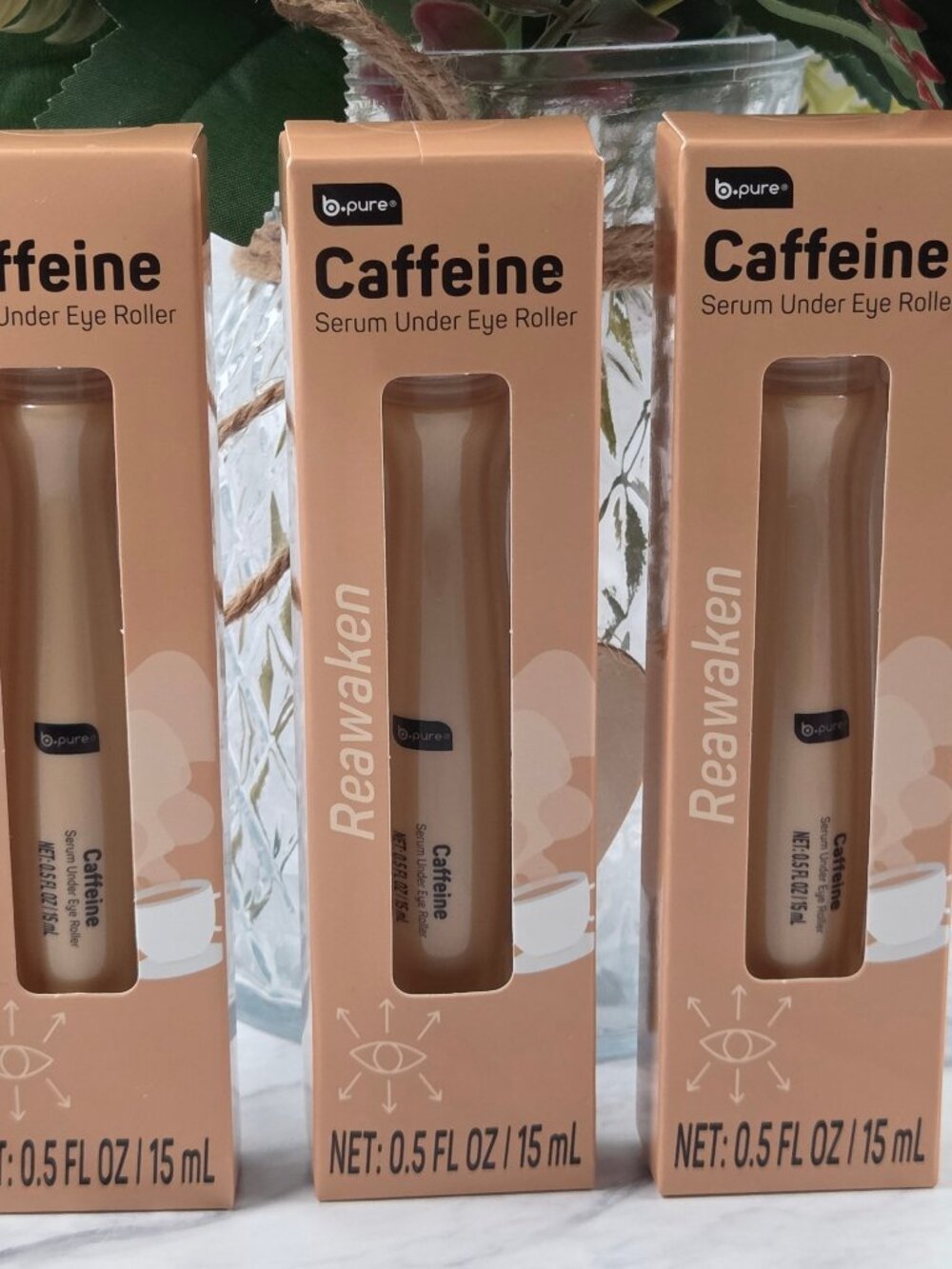 b.pure Caffeine Serum Under Eye Roller 3 Pack 0.5 oz Reawaken Eye Serum New